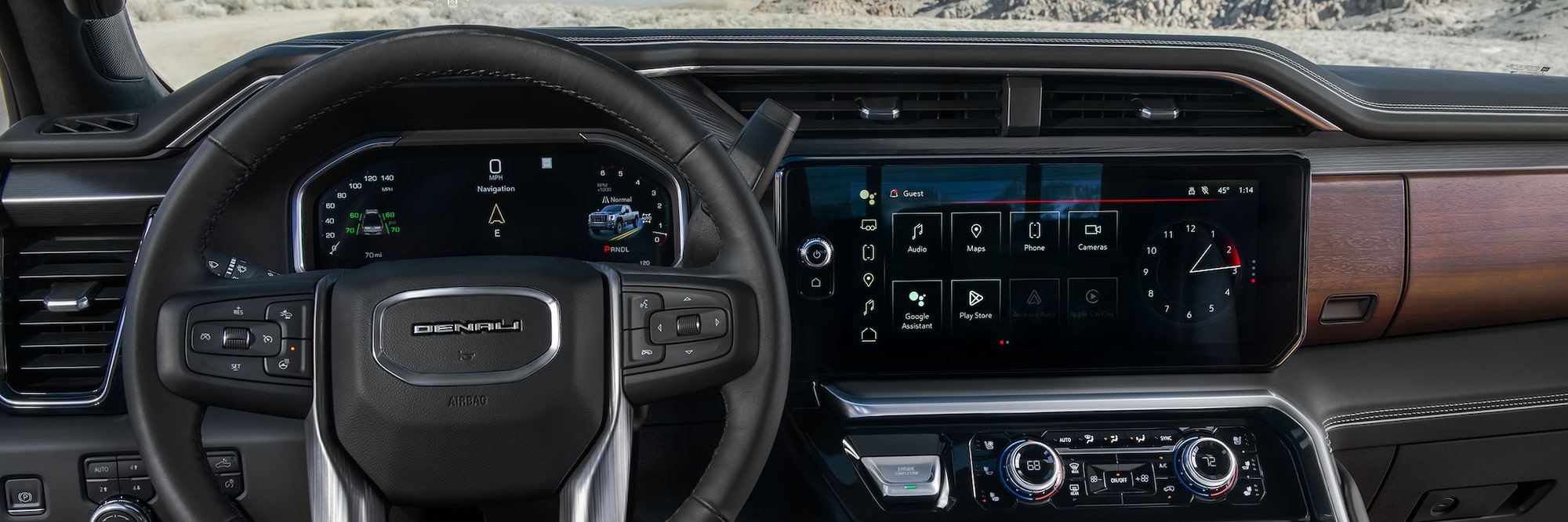 Steering wheel and media screen inside 2026 GMC Sierra 2500/3500